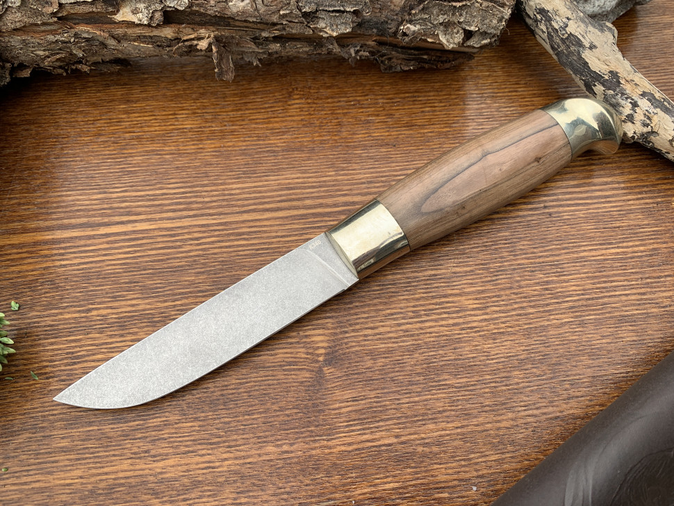 Нож финка "Засапожный средний", клинок сталь K340, рукоять орех, литье мельхиор