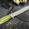 Нож  "Смерш", клинок сталь K340, со следами ковки, рукоять стабилизированная карельская береза зеленого цвета, литье мельхиор